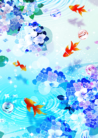【金運UP】金魚と癒しの紫陽花✨