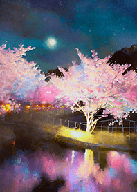 Beautiful night cherry blossoms#1343
