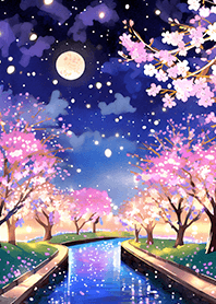 Beautiful night cherry blossoms#2660