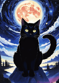 Night Moon Star Cat 94f50E