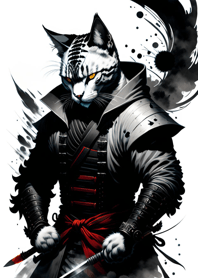 Ink wash cat samurai cb03ab