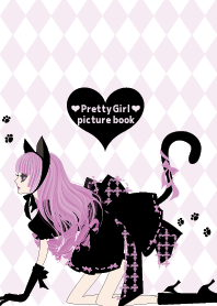 Pretty picture book Black cat ears Girl