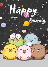 Happy animals on galaxy black