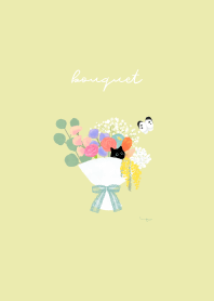 bouquet and cat