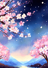 Beautiful night cherry blossoms#1473