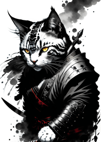 Ink wash cat samurai 12441A