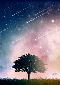 幻想的な木と星空