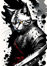Ink wash cat samurai 5a5910