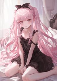 Pink-haired girl in black lingerie