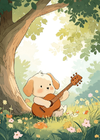 Cute Puppy and a Guitar