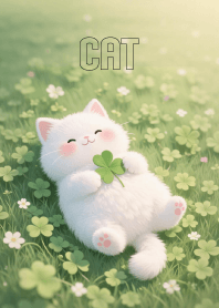 Lovely White Cat in Clover Land