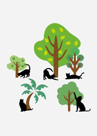 森林樹木與黑貓咪
