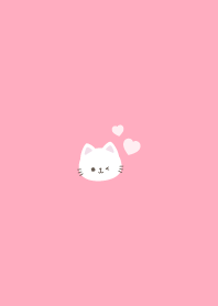 White cat heart pink