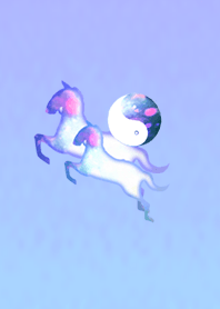 Double Head Horse Yin Purple Blue