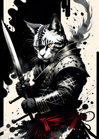 Ink wash cat samurai B1EBfD