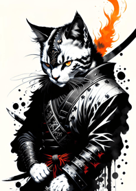 Ink wash cat samurai 8C2B70