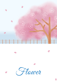 Flower 007-2 Cherry blossoms/White/Blue