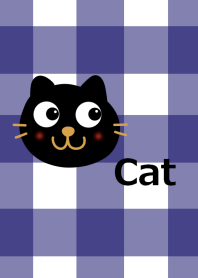 Black cat and blue check pattern