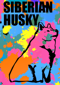 SIBERIAN HUSKY with colorful Ink stain