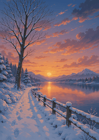 Winter Lake Sunset Trail Silence