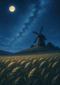 Windmill Field Beneath Stars