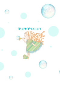 Bubbles and girls/orange&green