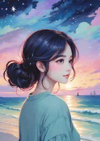 Starry sky, sea and lake, Ukiyo-e eCff