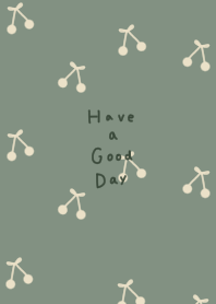 レトログリーンとサクランボ柄。