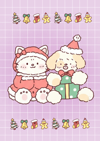 คริสต์มาส คู่หูหมาและแมว (purple)