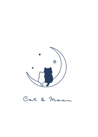 Pair Cats & Moon/ white navy