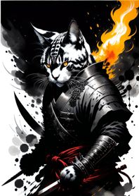 Ink wash cat samurai 205F6D