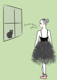 Ballerina and a Black Cat - Dusty Green