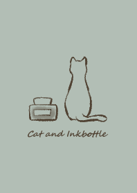 Cat and Inkbottle -smoky green-