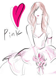수채화 여자 연 분홍색 드레스