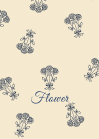 Flower 012-2 (Rose/Beige/Navy Blue)