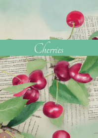 Cute Cherries on blue green
