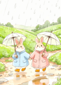 Cute Rabbits on Rainy Day V.1