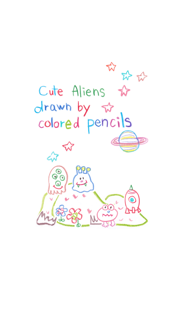 Cute Aliens drawn by colored pencils