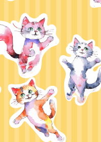 Naughty cats6 on light yellow JP