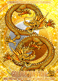 Golden yin yang and golden dragon