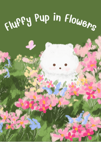 Fluffy Pup in Flowers v2