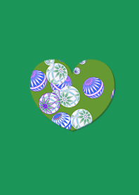 Japanese Pattern Ball Heart Green Purple