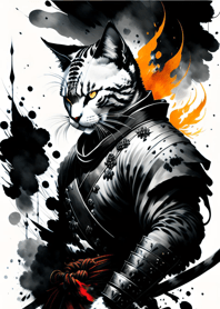 Ink wash cat samurai 5475E9