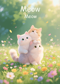 Cat in a field of flowers 1 JP