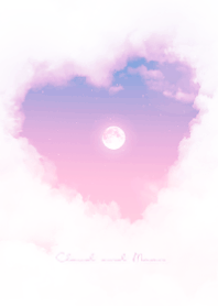 Heart Cloud & Moon  - blue & pink 01