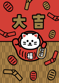 Lucky CAT inside a Daruma / Red x Gold