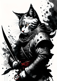 Ink wash cat samurai 99879B