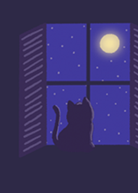 Moony Night with a Cat