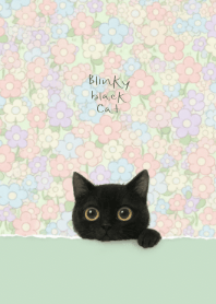 Blinky Black Cat Flower Green background