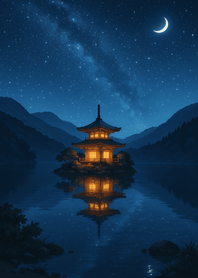 Moonlit Pagoda Reflected Lake